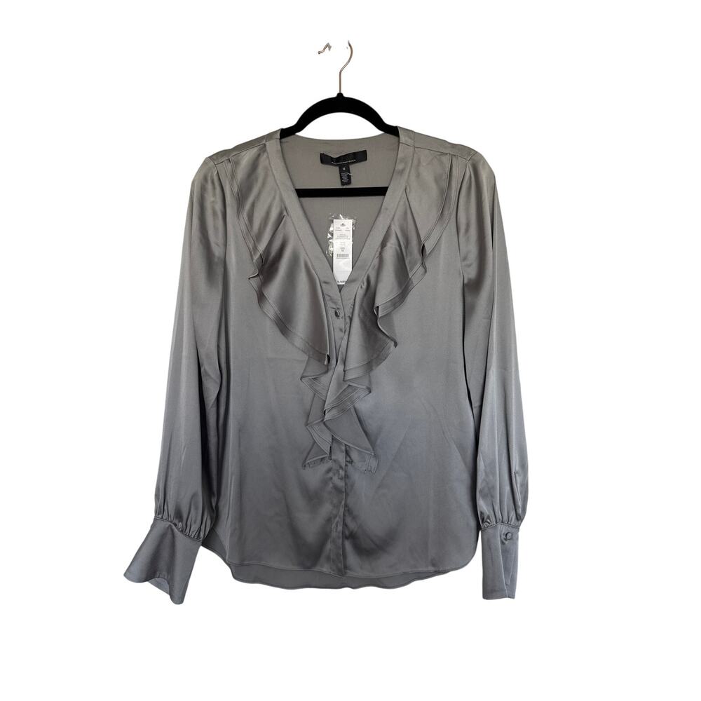 NWT WHBM Ruffle Front Blouse in Mercury, M